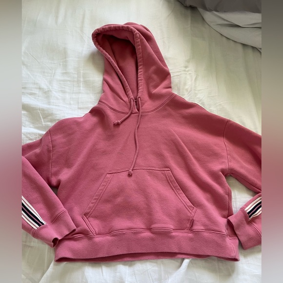 TNA pink cropped hoodie with stripes on the sleeve - Picture 1 of 6